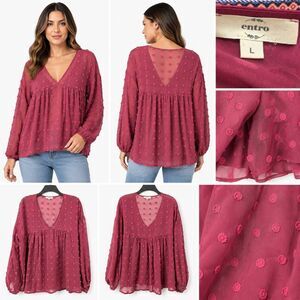 Entro Swiss Dot Sheer Blouse Burgundy L